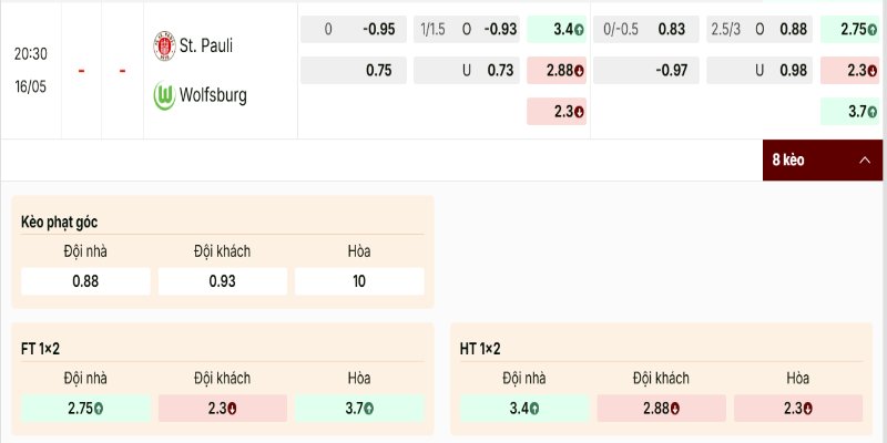 St. Pauli vs Wolfsburg cửa khách thấp hơn đáng kể
