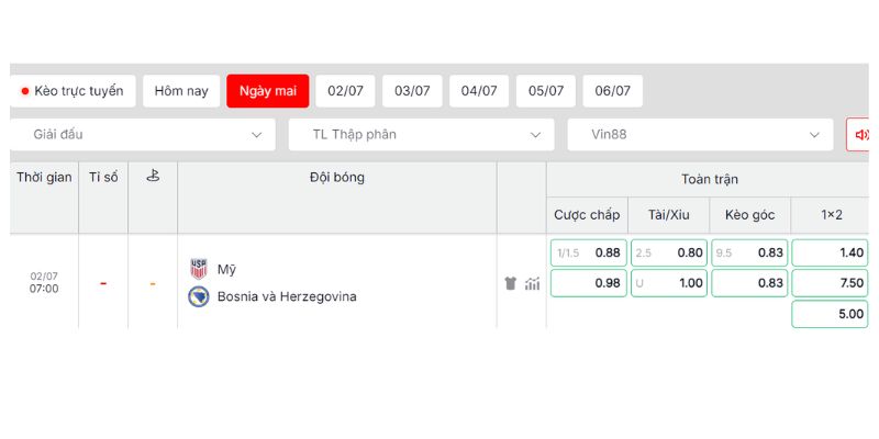 Phân tích kèo Châu Âu trận Mỹ vs Bosnia và Herzegovina